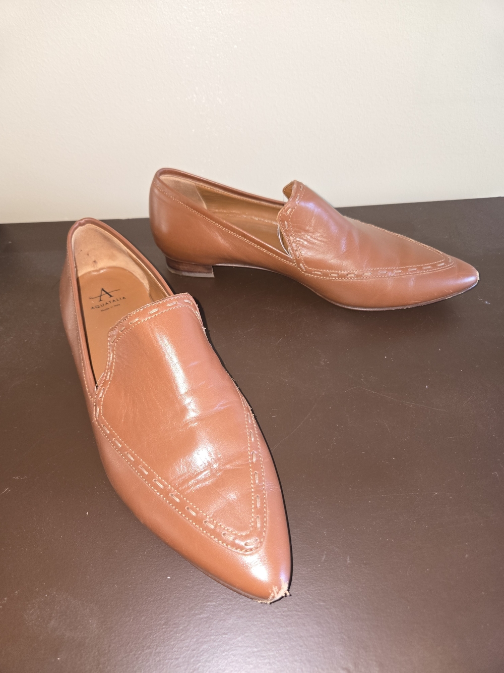 Aquatalia Brown Leather Pointed Toe Loafers